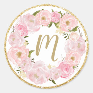 Etiquetas de Favor con Nombre Inicial Floral Rosad