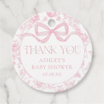 Etiquetas de Favor de Baby Shower con Lazo Rosa y 