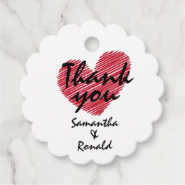 Etiquetas de Favor de Boda con Corazón Rojo Esboza