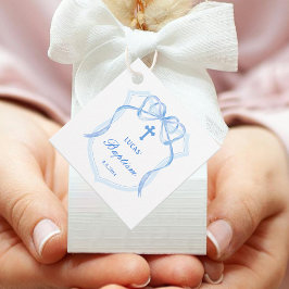 Etiquetas de Favor del Bautismo Escudo de Bow Azul