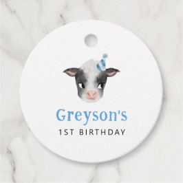 Etiquetas de Favor Rustic Cow Blue Birthday