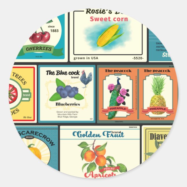 Etiquetas de frutas de conservas antiguas (Anverso)
