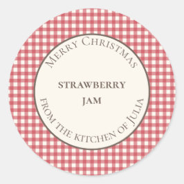 Etiquetas de gingham rojo para alimentos y tarros