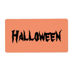 Etiquetas de Halloween con texto negro sobre Naran