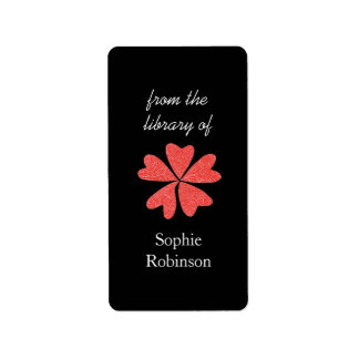Etiquetas de libro personalizadas con flores rojas