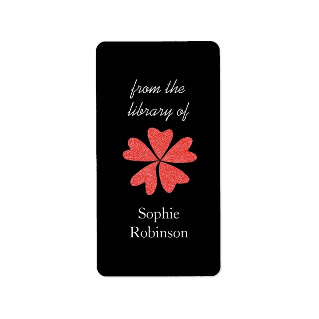 Etiquetas de libro personalizadas con flores rojas (Frente)