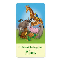 Etiquetas de libros con animales lindos