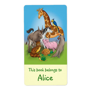 Etiquetas de libros con animales lindos