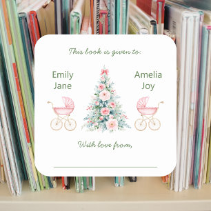 Etiquetas de libros para Baby Shower de gemelas de