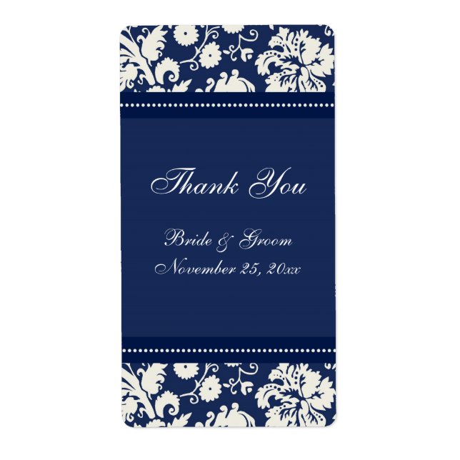 Etiquetas de matrimonio Blue White Damask (Frente)
