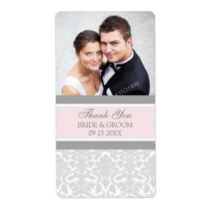 Etiquetas de matrimonio de fotos de damasco gris r
