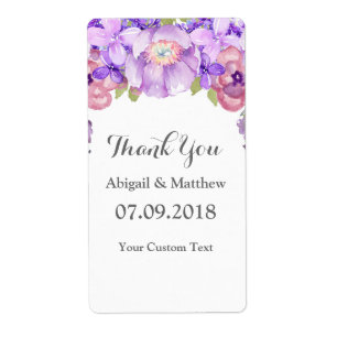 Etiquetas de matrimonio floral de color púrpura rú