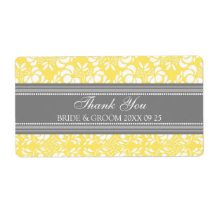 Etiquetas de matrimonio Gray Lemon Damask