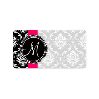 Etiquetas de monograma Damask rosadas para Bodas