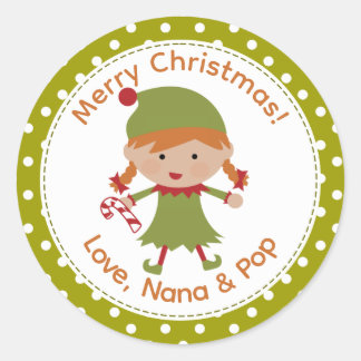 Etiquetas de Navidad de niña elfa pelirroja