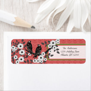 Etiquetas de Navidad de pájaros vintage rojos y ve