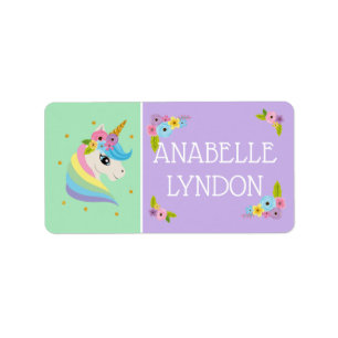Etiquetas de nombres escolares de niños de Unicorn