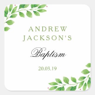 Etiquetas de Pegatina de bautismo floral acuarela