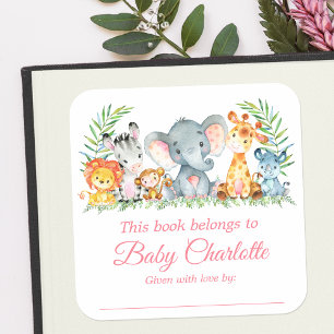 Etiquetas de placa Baby Shower rosada para animale