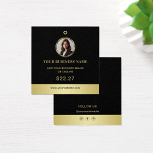 Etiquetas de precio con diseño negro y dorado, log