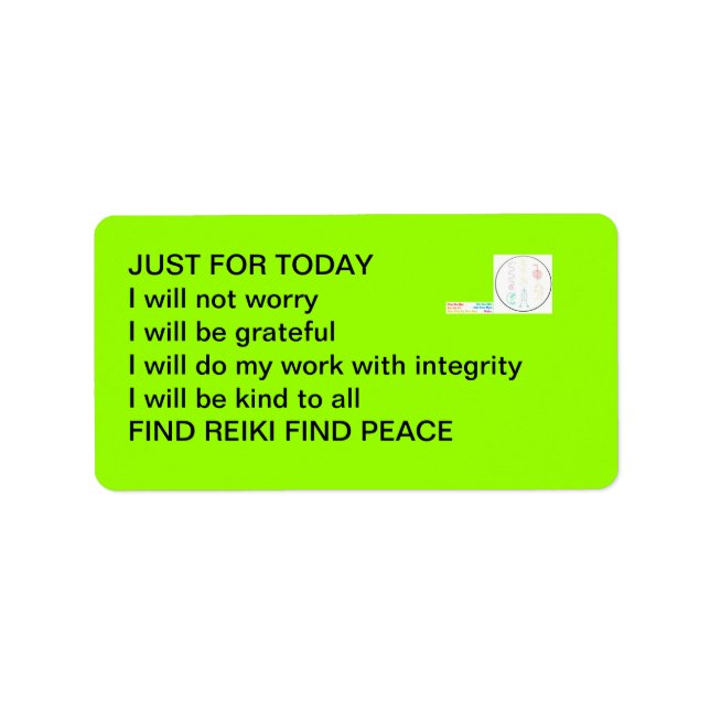 Etiquetas de principios de Reiki (Frente)