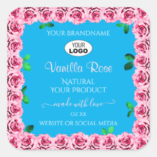 Etiquetas de producto azul cielo floral rosas rosa