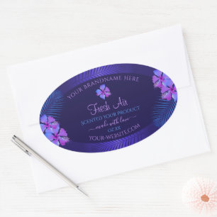 Etiquetas de producto azul oscuro Flores moradas e