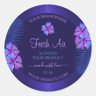 Etiquetas de producto azul oscuro Flores moradas e