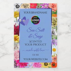 Etiquetas de producto azules claros con flores col