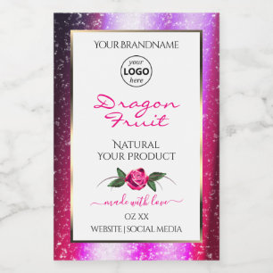 Etiquetas de producto blancas con brillo rosa y pú