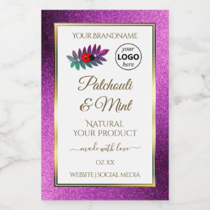 Etiquetas de producto blancas con purpurina morada