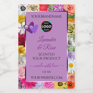 Etiquetas de producto de flores coloridas lila Log