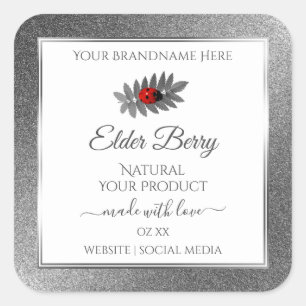 Etiquetas de producto de Purpurina de plata blanca