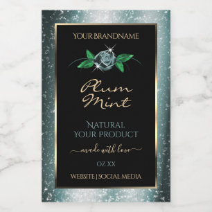 Etiquetas de producto Floral Negro con Brillo Verd