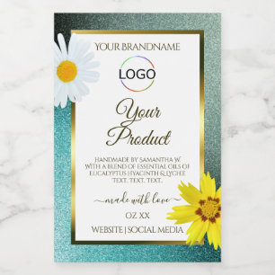 Etiquetas de Producto Logo Azul Teal Floral Brillo