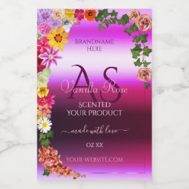Etiquetas de producto morado rosado floral Monogra