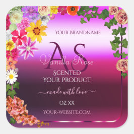 Etiquetas de producto morado rosado floral Monogra