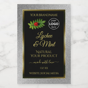 Etiquetas de producto negras con brillo plateado y