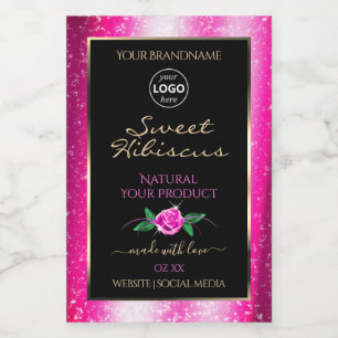 Etiquetas de Producto Negras con Brillo Rosa Logo