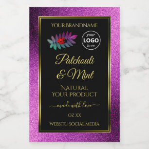 Etiquetas de producto negras con purpurina morada