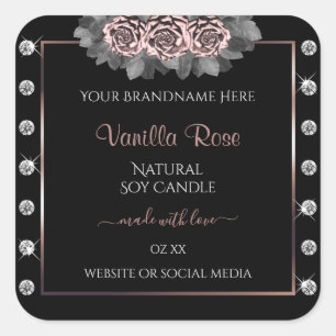 Etiquetas de Producto Negras Florales con Joyas de