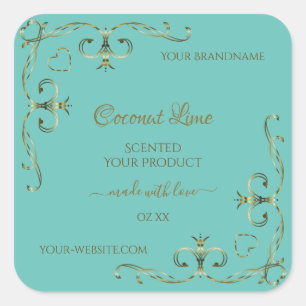 Etiquetas de producto ornamental de oro Verde azul