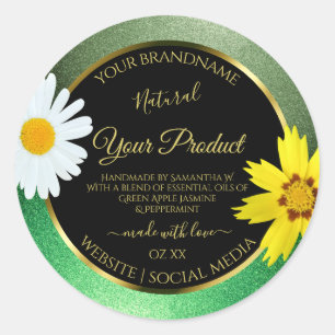 Etiquetas de producto verde florales con brillo ne
