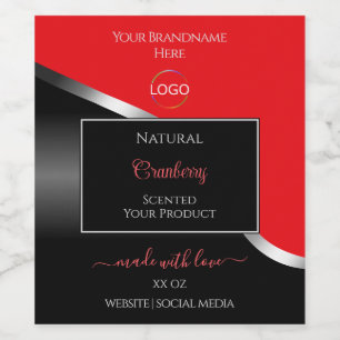 Etiquetas de productos con logotipo rojo negro ond