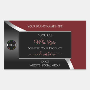 Etiquetas de productos con logotipo rojo oscuro y 