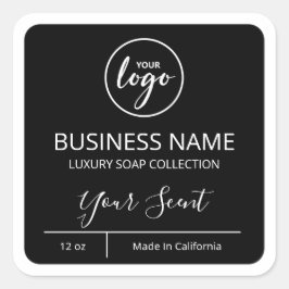 Etiquetas de productos de jabón negro con logotipo