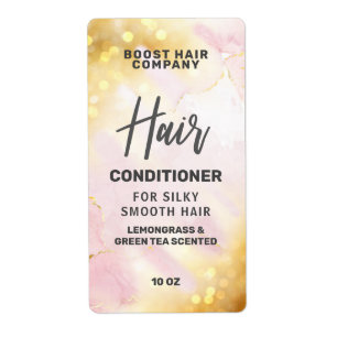 Etiquetas de productos de pelo de oro rosa brillan