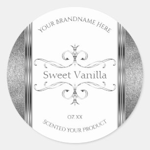 Etiquetas de productos de plata blanca Purpurina D