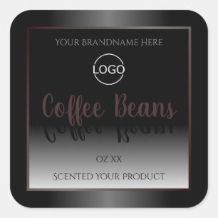 Etiquetas de productos en blanco y negro con logot