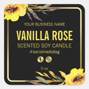 Etiquetas de productos florales amarillas y negras